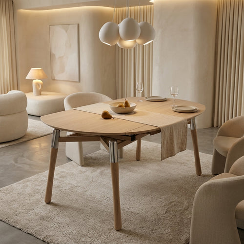 Almada Dining Table — Creamy Curved Modern room render (DINING-003)