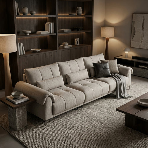 Amalfi Sofa — Textural Neutral Luxe room render (SOFA-009)