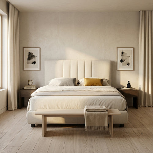 Avignon Soft Bed — Japandi Calm room render (BED-067)