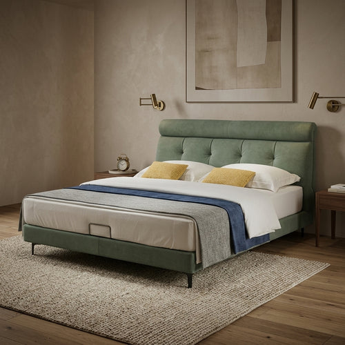 Bergen Soft Bed — Warm Minimal room render (BED-015)