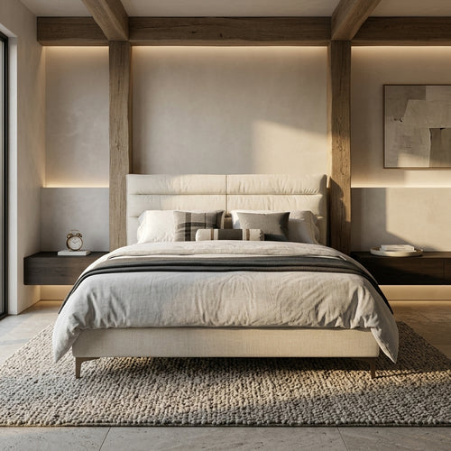Bordeaux Soft Bed — Rustic Modern Luxe room render (BED-019)